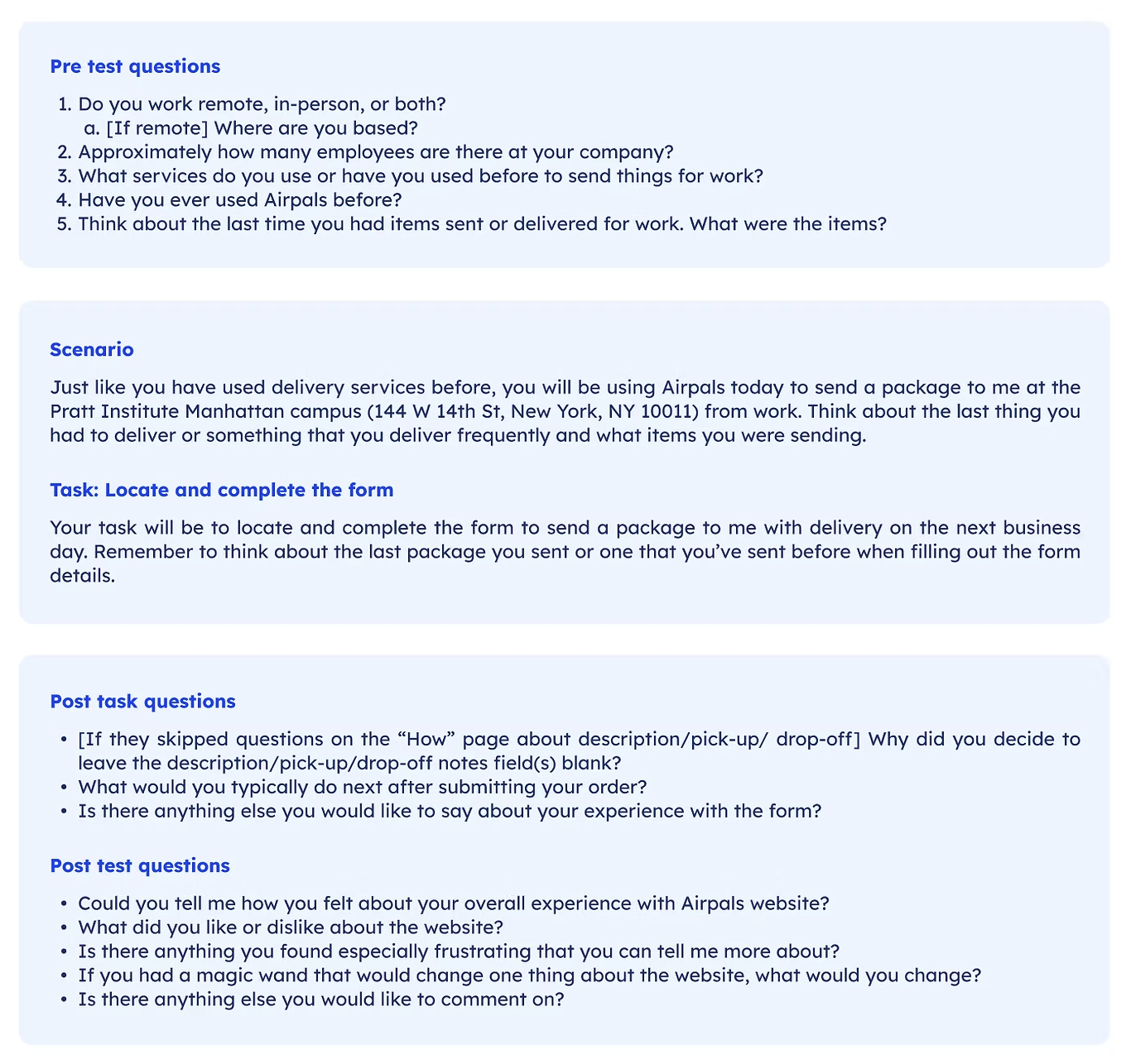 Pre-test materials